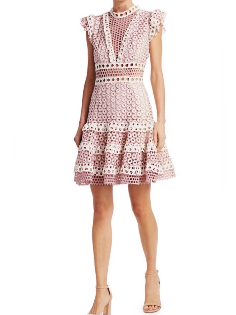 Sea New York Josie Dress, Blush Pink Eyelet Lace Crochet Dress